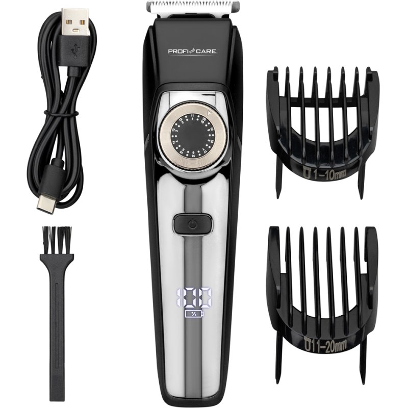 PROFI CARE hair and beard trimmer PC-HSM/R, 2-in-1, lithium-ion battery, chrome insert